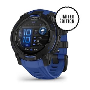 Garmin instinct® 3 – 45 mm, amoled schwarz mit silikon-wechselarmband 22 mm bolt blue