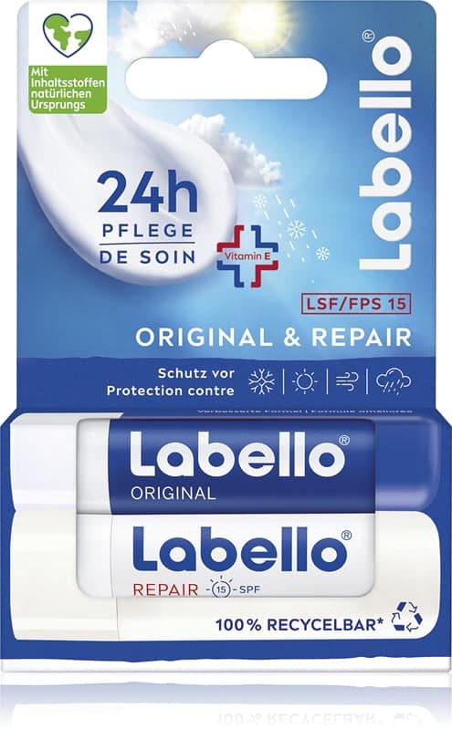 Labello Original & Repair balsamo labbra idratante rigenerante 2× 4,8 g