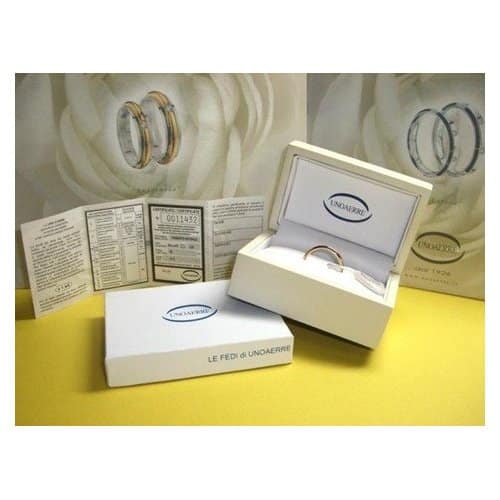 Fede Nuziale UNOAERRE Cassiopea Slim 3mm Oro giallo bianco Brillanti Promesse - immagine 2