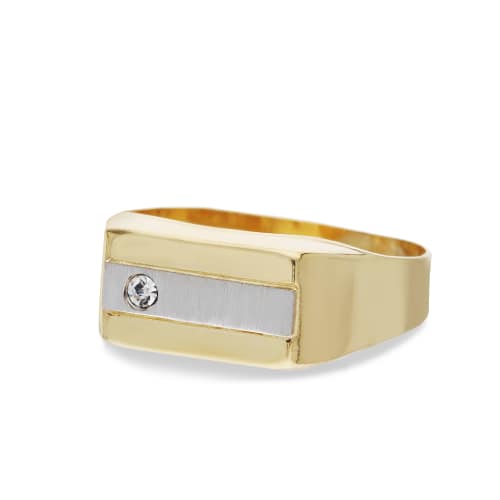Anello Uomo in Oro Giallo e Bianco Pietra Bianca GL100004 - immagine 2