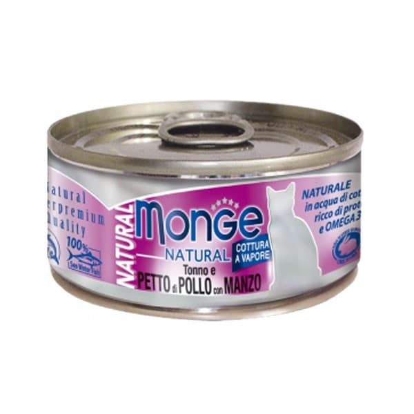Monge Natural Petto di Pollo e Manzo Umido per Gatti 80gr Peso Confezione 80 g – KIT 6x