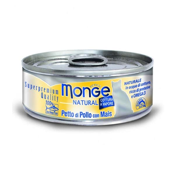 Monge Natural Petto di Pollo e Mais Umido per Gatti 80 g Peso Confezione 80 g – KIT 12x