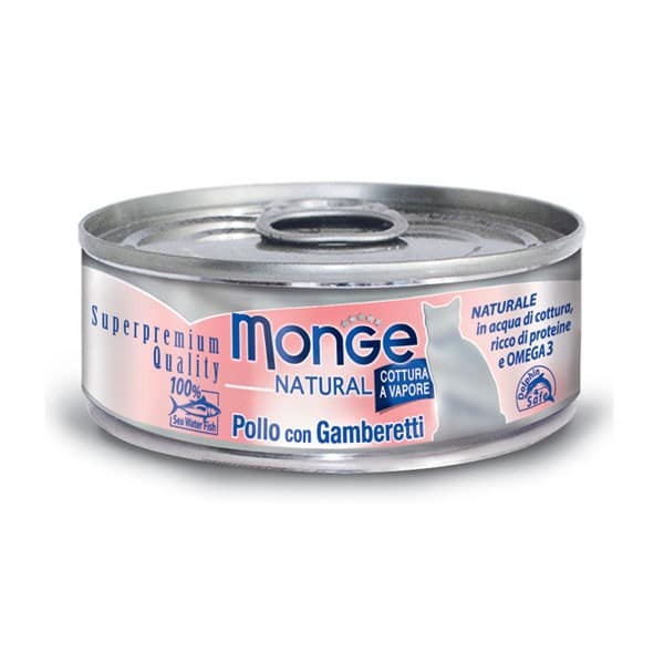 Monge Natural Pollo e Gamberetti Umido per Gatti 80gr Peso Confezione 80 g – KIT 12x