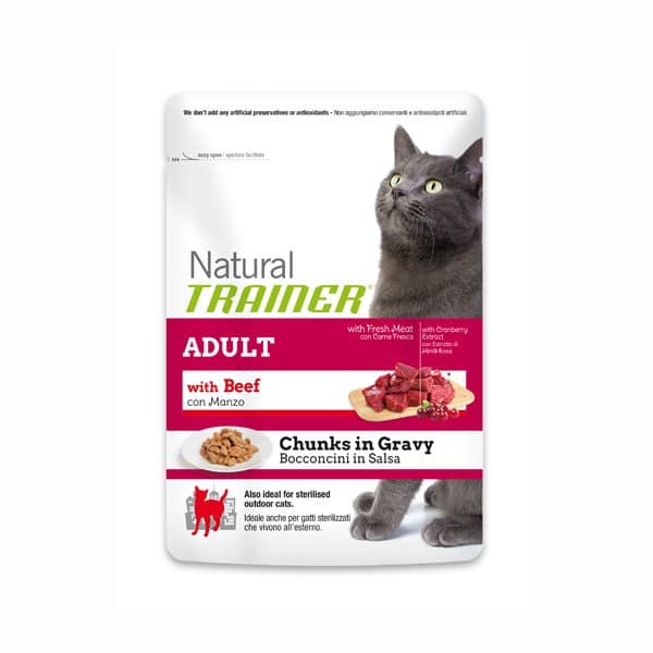Trainer Natural Umido al Manzo in Busta per Gatti 85gr Peso Confezione 85 g – KIT 6x