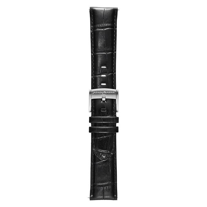 PININFARINA GENUINE ITALIAN LEATHER 22MM WATCH STRAP – Dressy Black WITH STEEL BUCKLE Steel Buckle