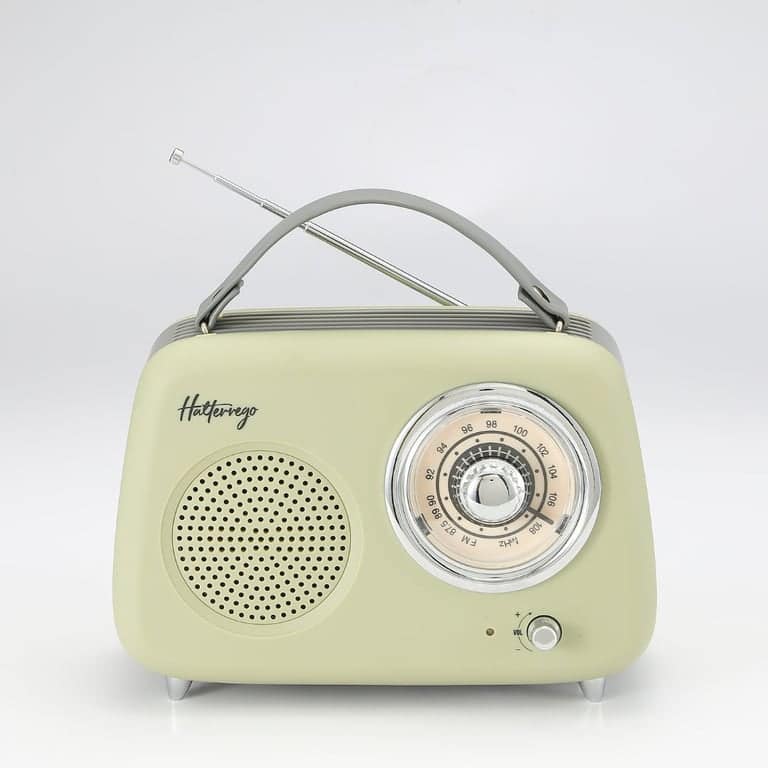 HALTERREGO Altoparlante/Radio retrò, RMS 5W, Bluetooth, Radio FM, Lettore USB, Aux IN, Batteria ricaricabile, Verde oliva – nuovo