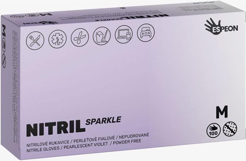 Espeon Nitril Sparkle Pearlescent Violet guanti in nitrile senza polvere taglia M 2× 50 pezzi