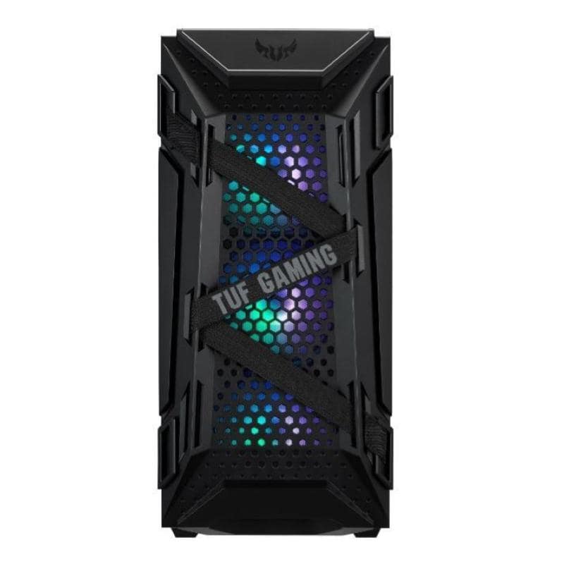 Asus tuf gaming gt301, case gaming atx mid-tower con pannello laterale in vetro temperato, griglia frontale a nido d`ape, 3 ventole 120mm aura, supporto cuffie e compatibilita` radiatori fino a 360mm