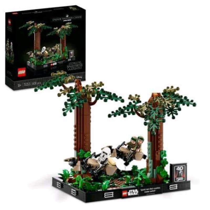 Lego star wars diorama insguimento con lo speeder su endor con luke skywalker principessa leia e scout trooper