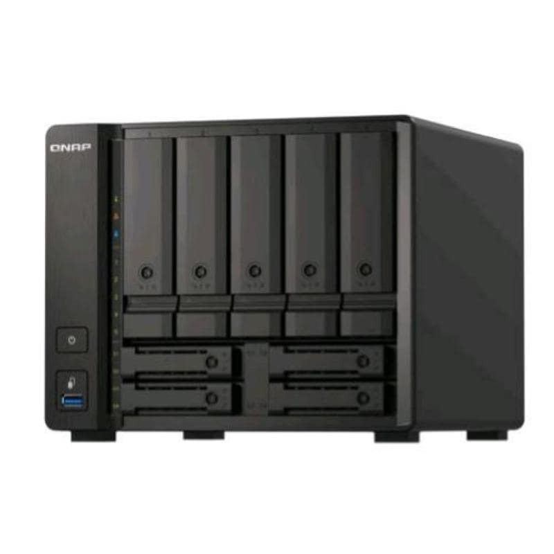 Qnap ts-h973ax-8g nas chassis tower amd ryzen v1500b 2.2ghz ram 8gb-5+4 bay hdd/ssd 2.5/3.5-3xrj-45-s.o. quts hero black