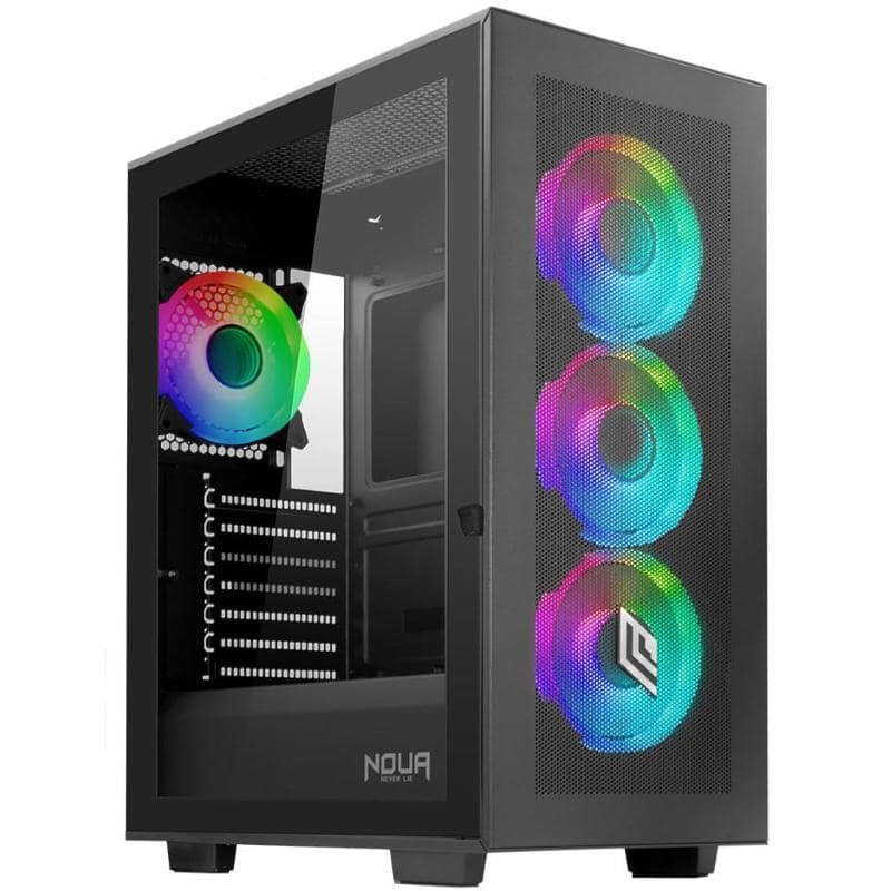 Noua utopia f502 gaming case pc argb mid-tower atx 3 ventole led rgb sincronizzabile 120mm + 1 ventola pwm black pannello frontale mesh e pannello laterale in vetro temperato nero