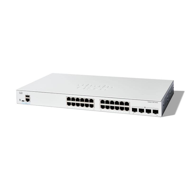 Cisco catalyst 1200-24t-4g switch gestito l3 – 24 x 10/100/1000 + 4 x gigabit sfp montabile su rack bianco