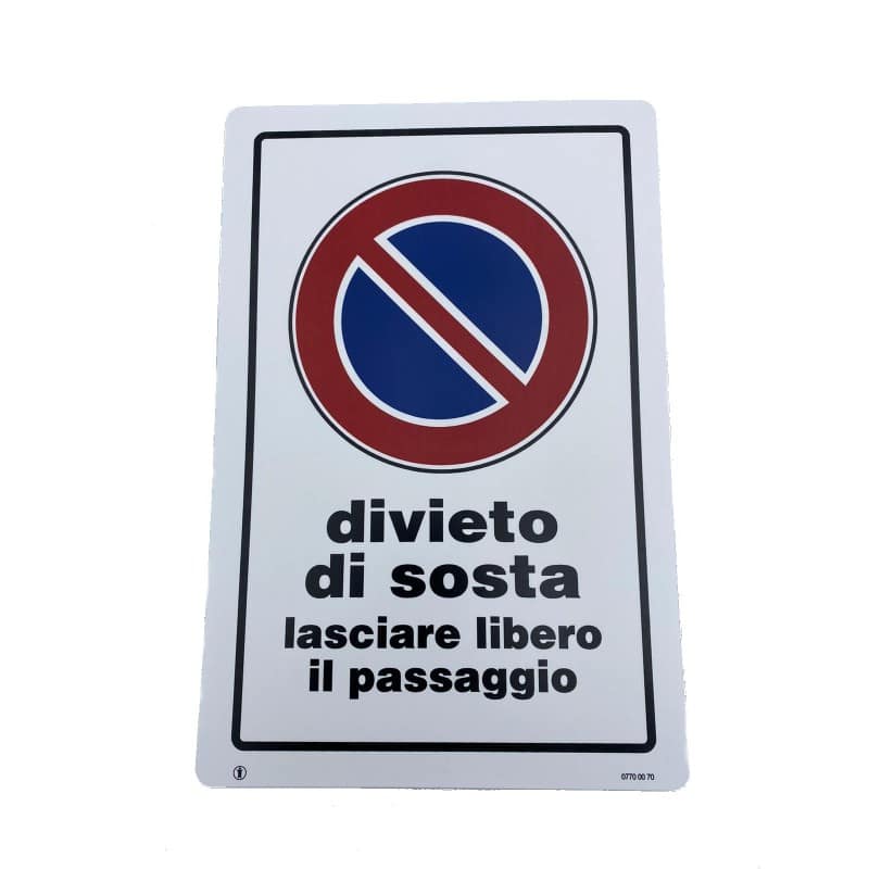 Cartello Dakota 20x30 cm DIVIENTO DI SOSTA colore bianco, blu, nero e rosso