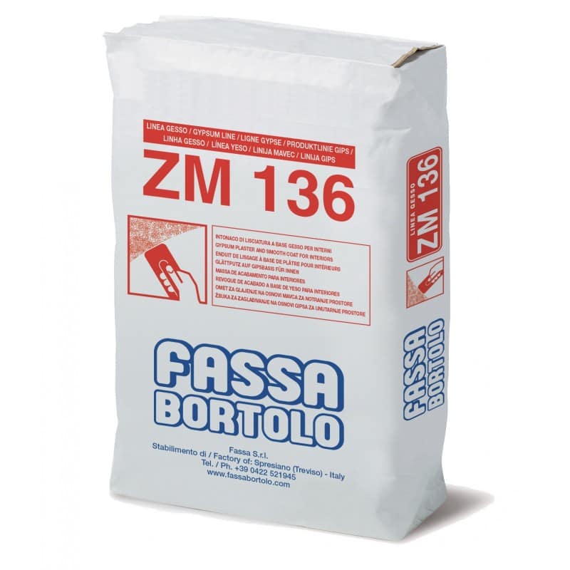 Intonaco Fassa ZM136 lisciatura a base di gesso per interni (Sacco da 25 Kg)