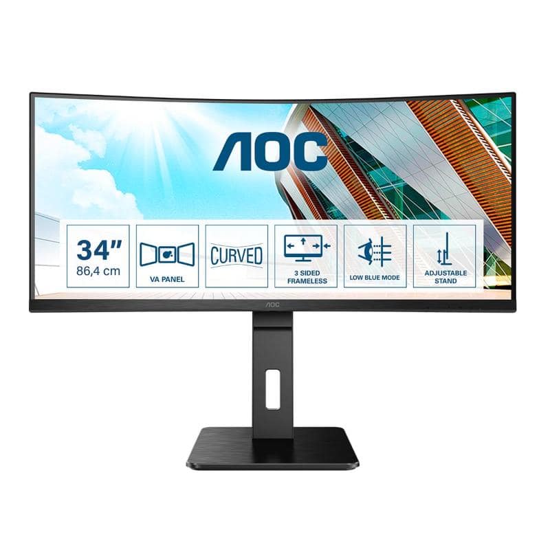 Aoc monitor 34“ lcd va curvo gaming cu34p2a 3440×1440 qhd tempo di risposta 1 ms
