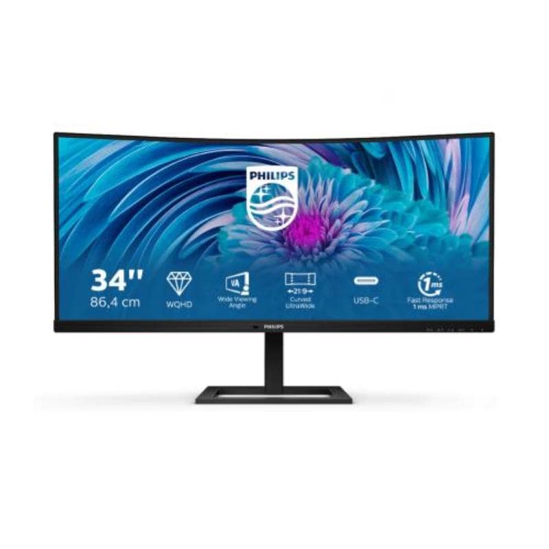 Philips monitor 34“ led va 346e2cuae – 00 curvo 3440×1440 uwqhd tempo di risposta 4 ms frequenza di aggiornamento 100 (hz)
