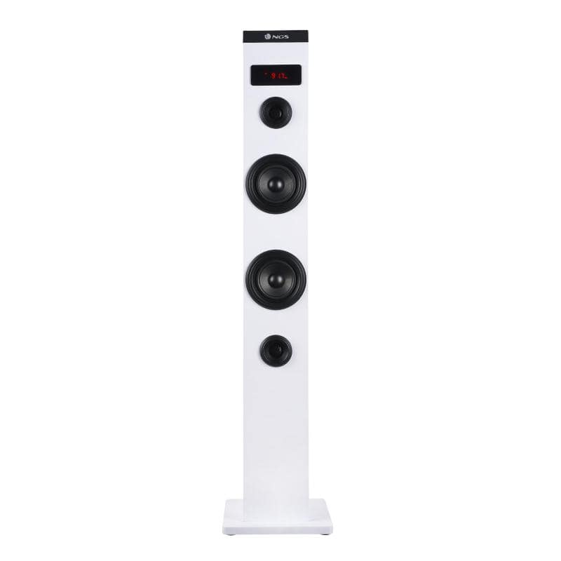 Ngs sky charm altoparlante a torre bluetooth 50w con telecomando ingresso ottico usb radio fm e aux in bianco