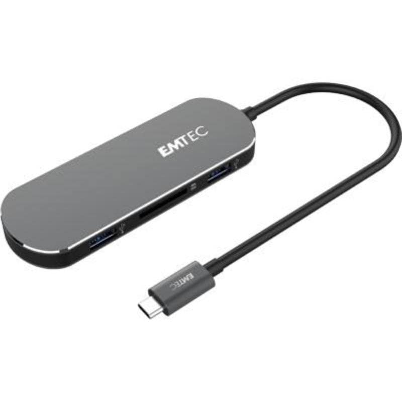 Emtec echubt650c hub usb type c con lettore si schede sd 3xporte usb -a 3.0 usb-c hdmi grey