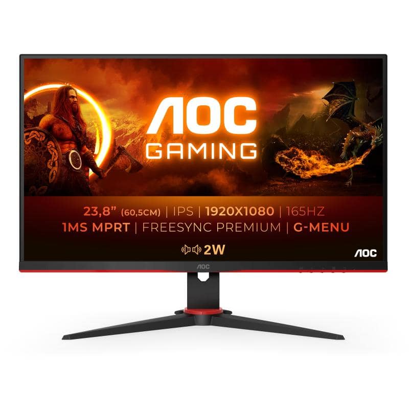 Aoc 24g2spae/bk gaming 23.8 led ips full hd 16:9 165 hz 1 ms hdmi displayport altoparlanti incorporati nero rosso