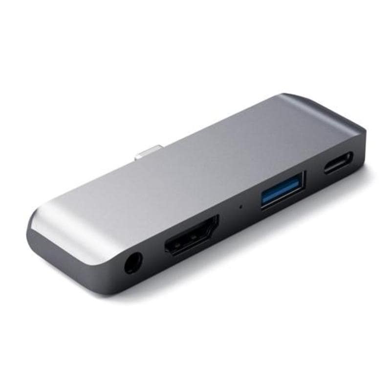 Satechi adattatore pro hub portatile tipo c in alluminio con carica usb-c pd 4k hdmi usb 3.0 e jack cuffie da 35 mm – compatibile con ipad pro 2018 microsoft surface go e altri (grigio siderale)