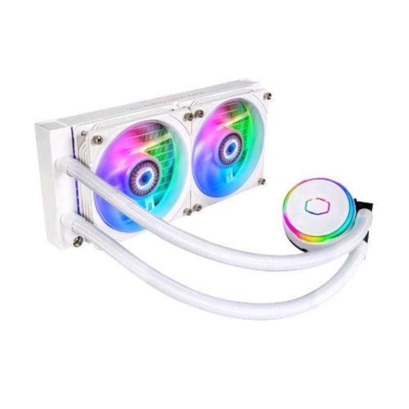 Cooler master masterliquid pl240 flux sistema di raffreddamento a liquido aio per cpu 2 ventole 120 mm radiatore 240 mm controller rgb indirizzabile gen2 supporta amd e intel bianca