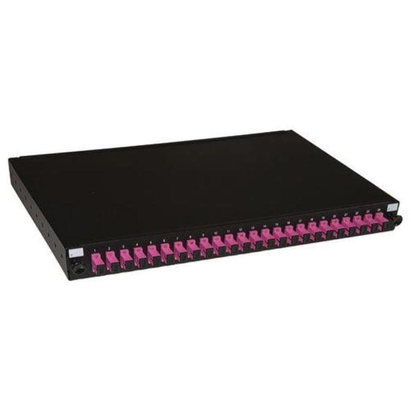 Link pannello fibra ottica 19“ con 24 adattatori sc simplex om4 profondita` 250mm con pigtail installati nero
