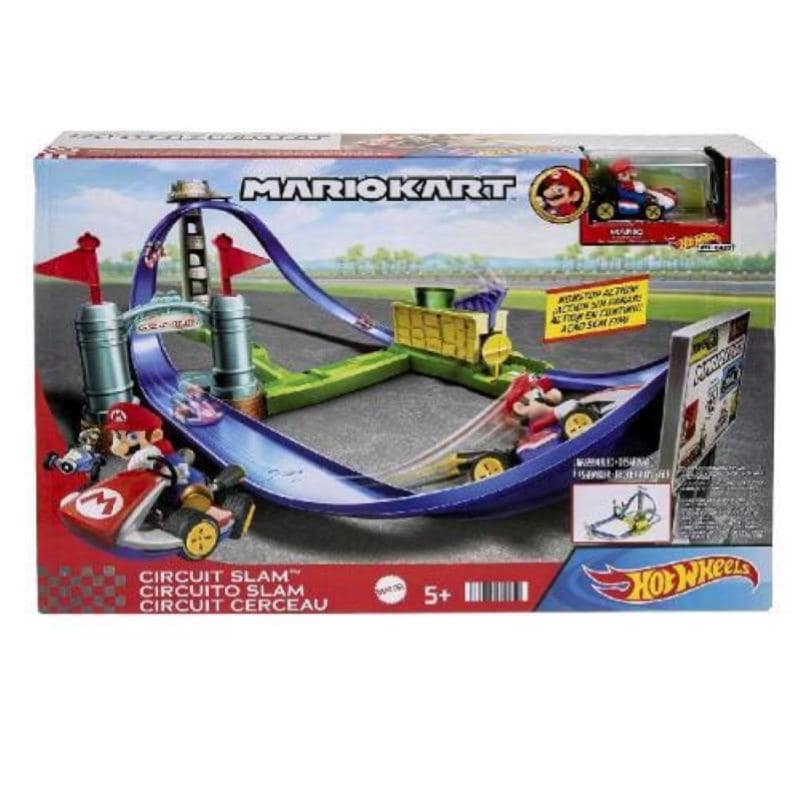 Hot wheels mario kart sfida in circuito slam track set con mario kart