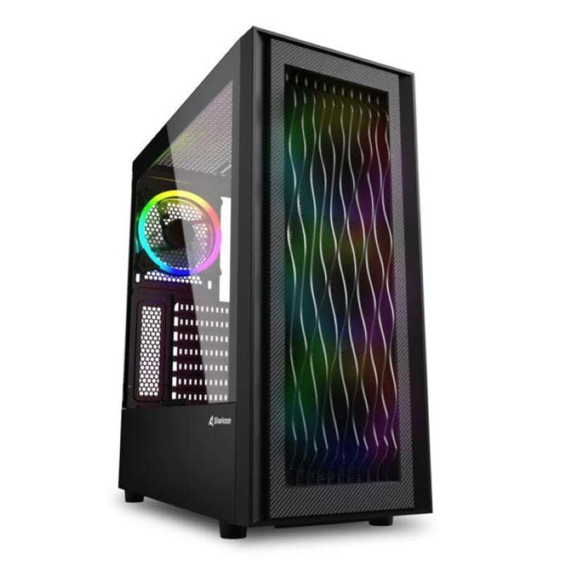 Sharkoon rgb wave casegaming atx micro atx mini-atx pannello laterale in vetro temperato 2xusb-a 3.0 1xusb-c 4xventole rgb pwm 120mm black