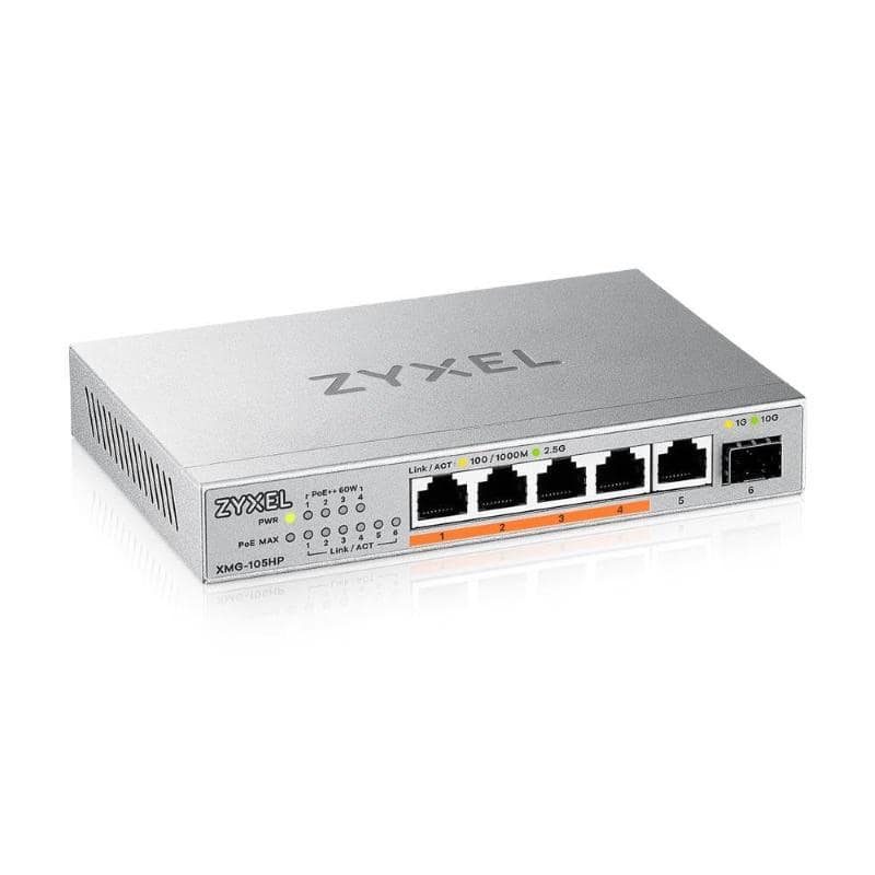 Zyxel xmg-105hp switch non gestito 5 porte 2.5g ethernet 100-1000-2500 supporto power over ethernet argento