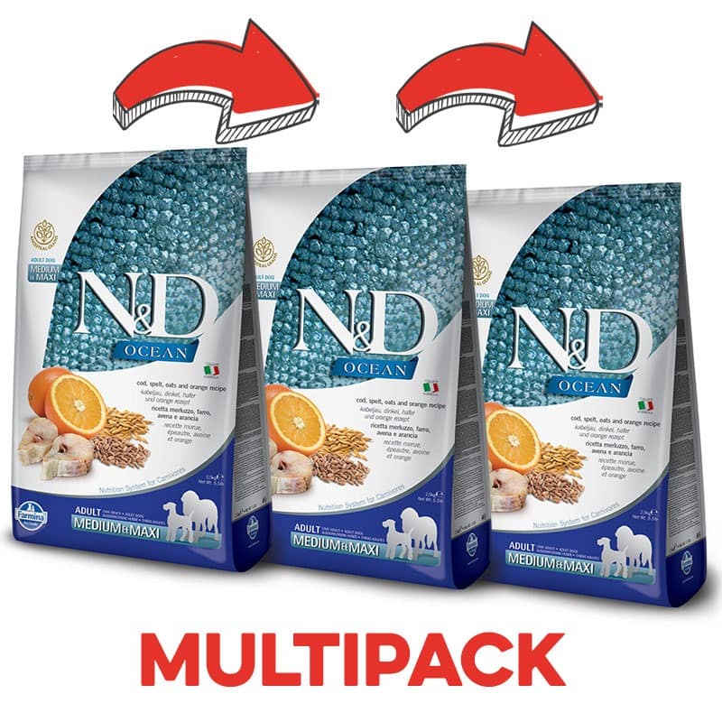 Farmina N&D Low Grain Adult Medium Maxi Merluzzo e Arancia Peso Confezione 12 Kg – PROMO 3x