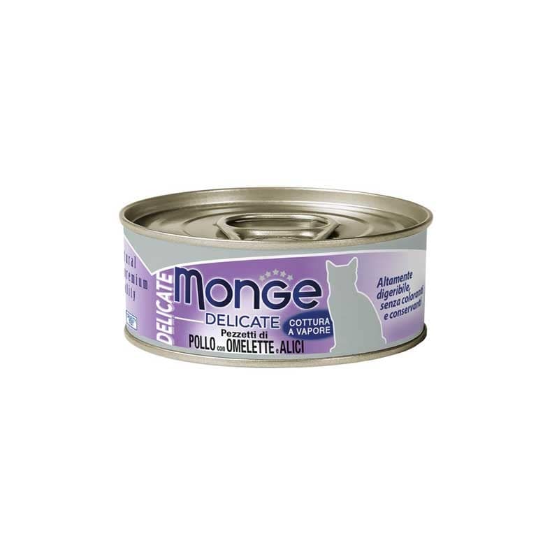 Monge Delicate Gatto Pollo con Omelette e Acciughine per Gatti 80gr Peso Confezione 80 g