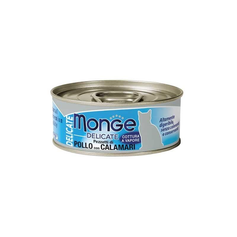 Monge Delicate Gatto Pezzetti di Pollo e Calamari per Gatti 80gr Peso Confezione 80 g – KIT 12x