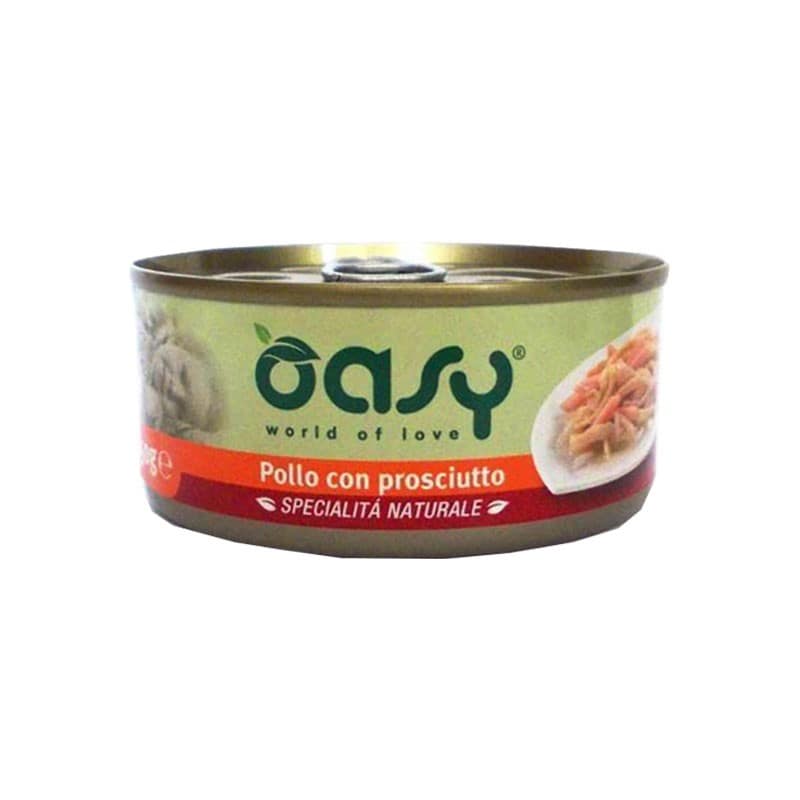 Oasy Natural Adult Pollo e Prosciutto Umido per Gatti Peso Confezione 150 g – KIT 6x