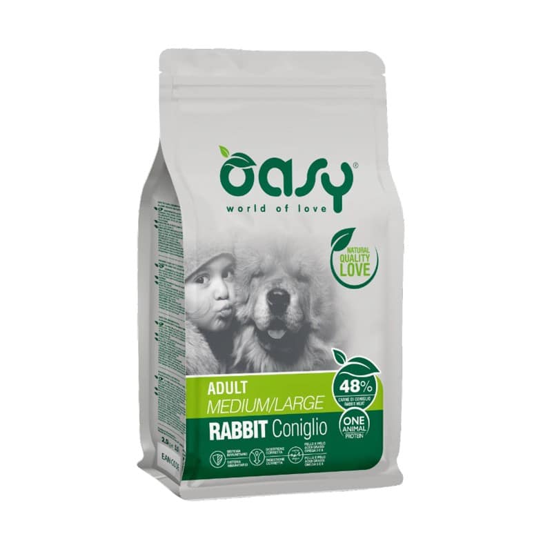 Oasy One Animal Protein Adult Medium/Large Coniglio per Cani Peso Confezione 2.5 Kg – KIT 3x