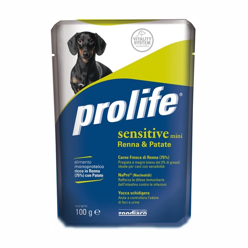 Prolife Adult Mini Sensitive Renna Umido per Cani 100gr Peso Confezione 100 g – KIT 6x