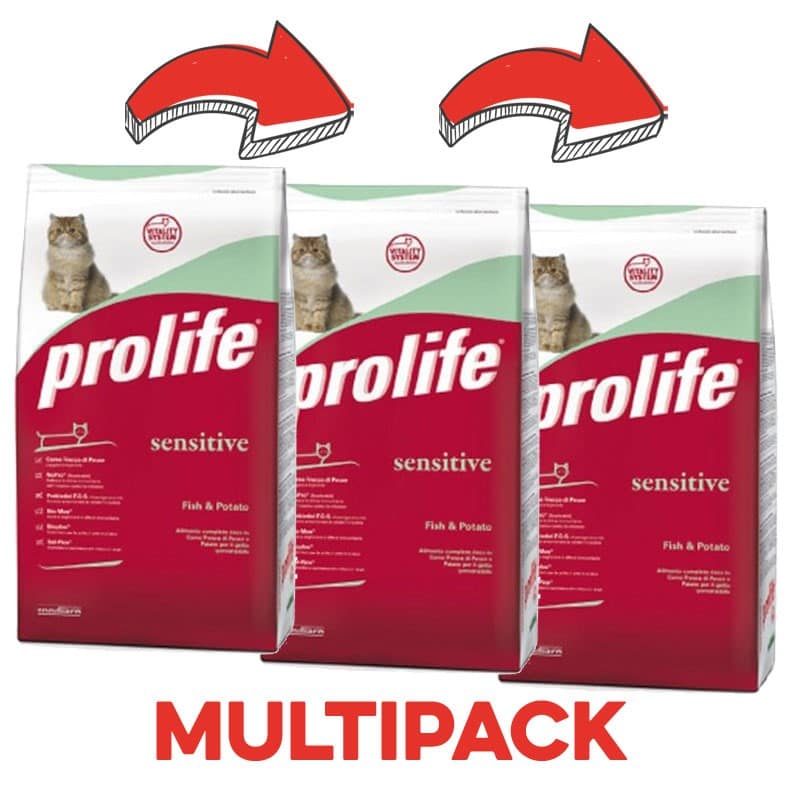 Prolife Gatto Sensitive Pesce e Patata Peso Confezione 1.5 Kg - KIT 3x