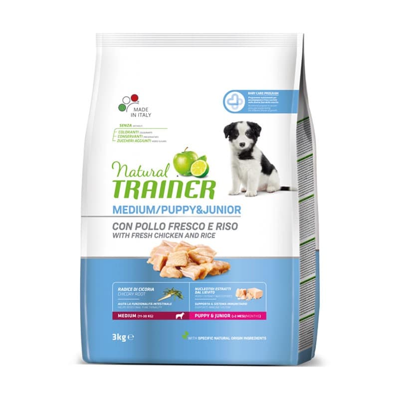 Trainer Natural Puppy&Junior Pollo Fresco e Riso Medium Peso Confezione 12 Kg