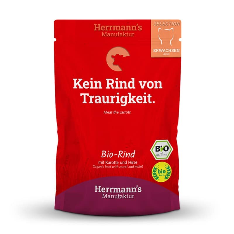 Herrmann’s Selection Manzo Biologico con Carote e Miglio per Gatti – 100 g, 6 pezzi