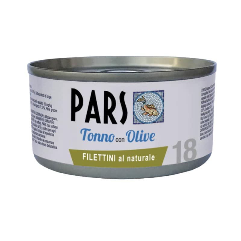 Pars Monoproteico Filettini al Naturale Tonno con Olive per Cani e Gatti 85gr – 85 g, 12 pezzi