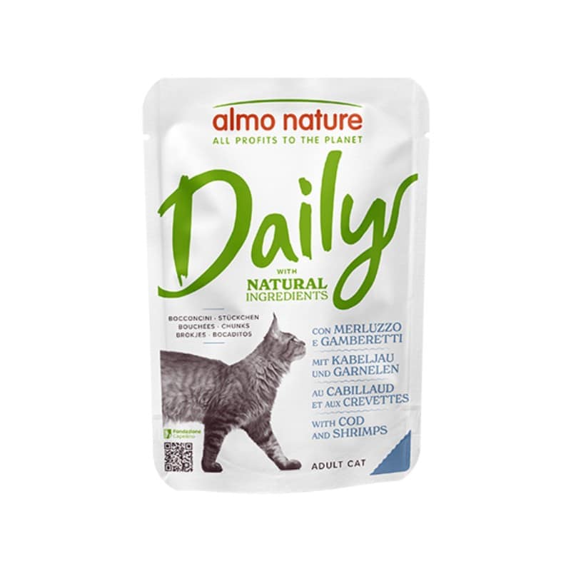 Almo Nature Daily Merluzzo e Gamberetti per Gatti 70gr - 70 g, 12 pezzi