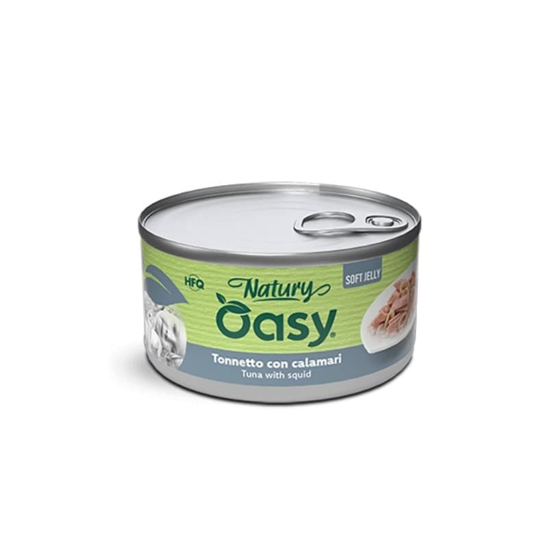 Oasy Natury Soft Jelly con Tonnetto e Calamari per Gatti - 85 g, 12 pezzi