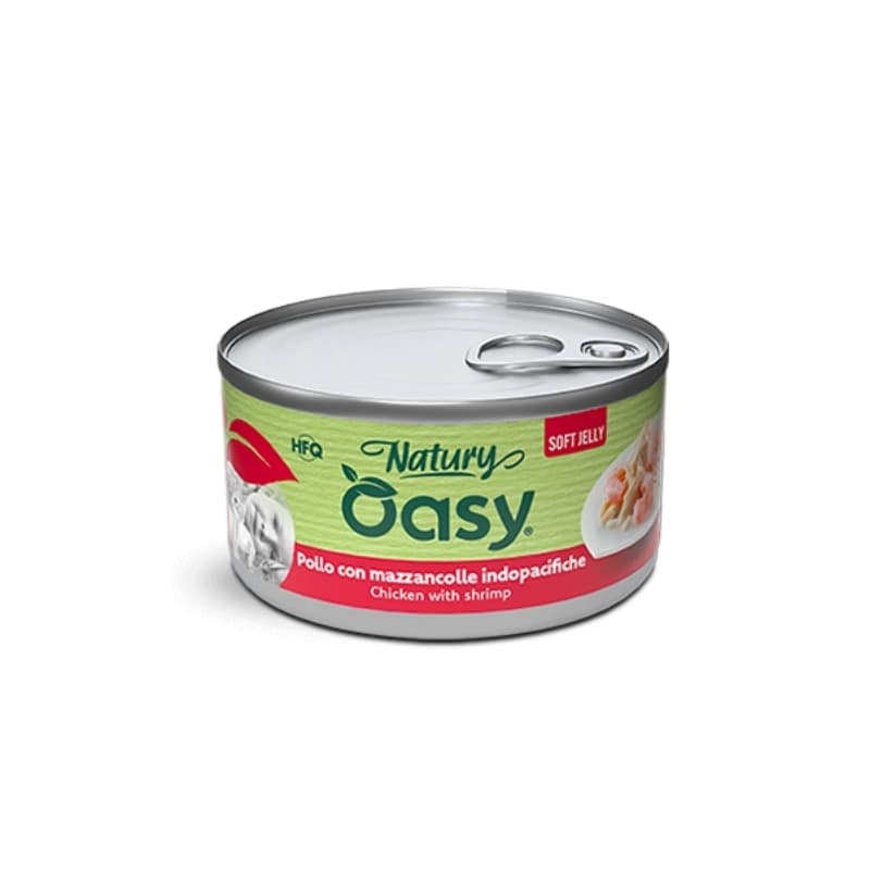 Oasy Natury Soft Jelly con Pollo e Mazzancolle per Gatti - 85 g, 12 pezzi